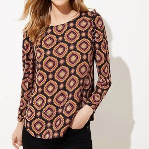 LOFT Medallion Ruffle Shoulder Top